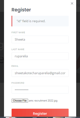 registration form file required error